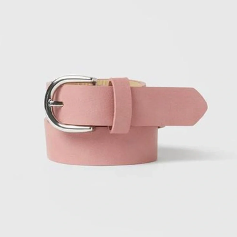 NWT. Zara Kids Pink Faux Leather Belt with Round Buckle Appliqué. Size 14.